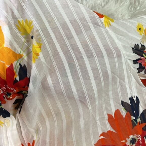 LIZ CLAIBORNE LIZSPORT Floral Sheer 3/4 Sleeve Button Up Blouse Size Large - Picture 9 of 9